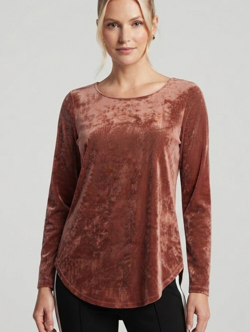 Karen Kane Crushed Velvet Long Sleeve Top Size L Dusty Rose